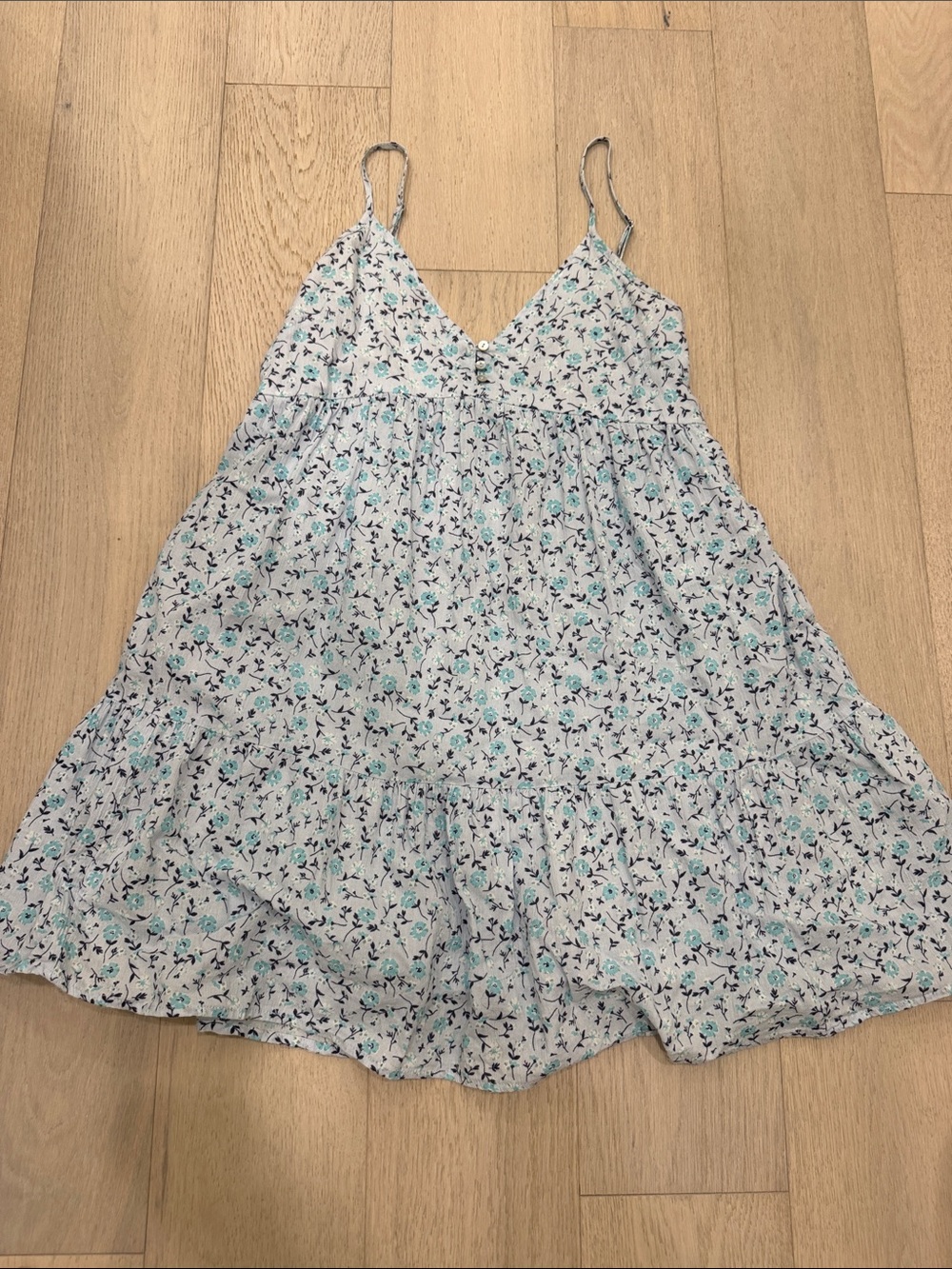 Light Blue Floral Spaghetti-Strap Dress
